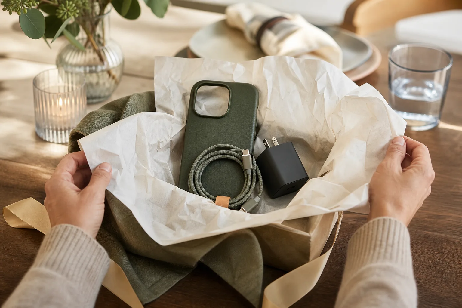 Lifestyle scene illustrating a practical phone accessory gift guide