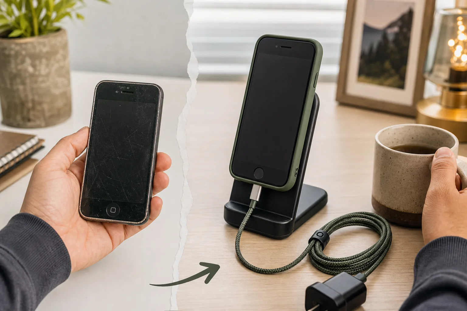 Lifestyle scene illustrating how to upgrade your phone setup without replacing the phone