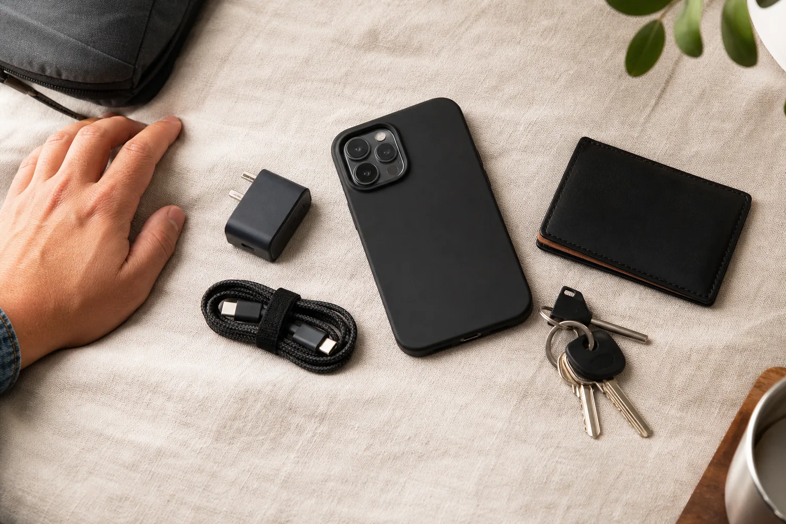 Lifestyle scene illustrating minimal phone accessories for a clean everyday carry